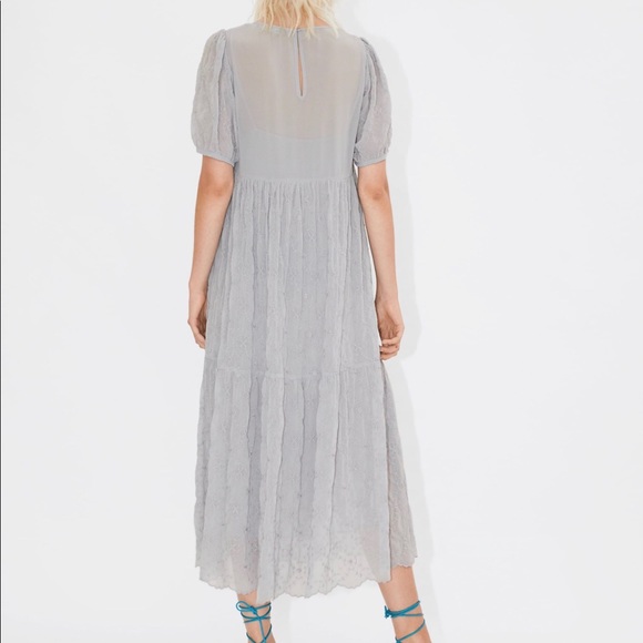 Zara NWT flowy blue/lavenders embroidered dress. - Picture 3 of 9